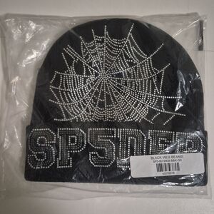 Black Beanie with Silver Web Design